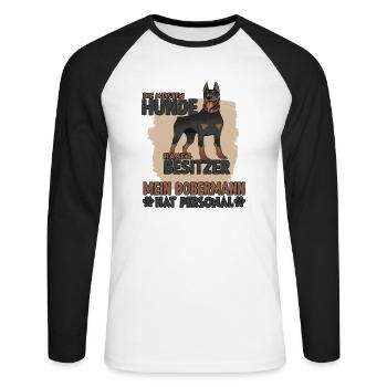 Dobermann Gassi Witziges Hundehalter Dobermann - Unisex Baseballshirt langarm - Weiß/Schwarz - Vorne - Nik (191cm)