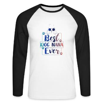 Grandma Gift Meilleur Chien Nana Idée Cadeau - T-shirt baseball manches longues Homme - blanc/noir - Devant - Nik (191cm)