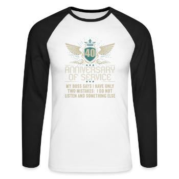 40 ans de service 40 ans de service - T-shirt baseball manches longues Homme - blanc/noir - Devant - Nik (191cm)