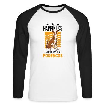 Happiness is being with Podencos - Unisex Baseballshirt langarm - Weiß/Schwarz - Vorne - Nik (191cm)
