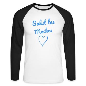 salut moches femme humour phrases drôles - T-shirt baseball manches longues Homme - blanc/noir - Devant - Nik (191cm)