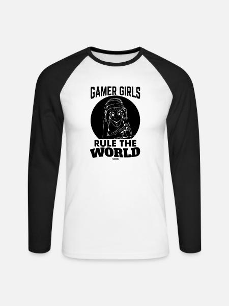 Mädchen Gaming Online Internet zocken - Unisex Baseballshirt langarm - Weiß/Schwarz