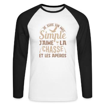 Chasse Et Apéros Chasser Cadeau Anniversaire Mec - T-shirt baseball manches longues Homme - blanc/noir - Devant - Nik (191cm)
