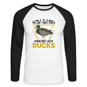 You can't trust people who don't like Ducks Enten - Unisex Baseballshirt langarm - Weiß/Schwarz - Vorne - Nik (191cm)