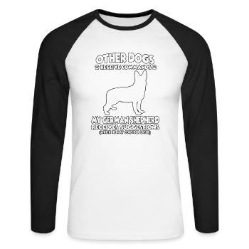 Drôle d’obéissance Chiens de berger allemand - T-shirt baseball manches longues Homme - blanc/noir - Devant - Nik (191cm)