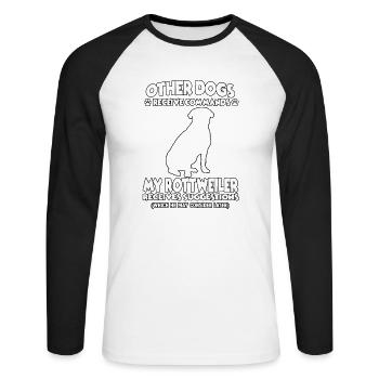 Funny Rottweiler Dog Training Dog Owner - Unisex Long Sleeve Baseball T-Shirt - white/black - Front - Nik (191cm)