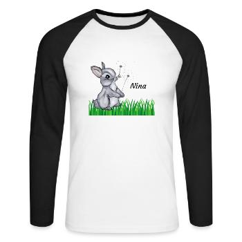 Hase Name Geschenk Nina - Unisex Baseballshirt langarm - Weiß/Schwarz - Vorne - Nik (191cm)