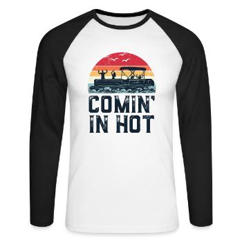 Drôle de ponton Boat Party Comin' dans Hot Birthday - T-shirt baseball manches longues Homme - blanc/noir - Devant - Nik (191cm)