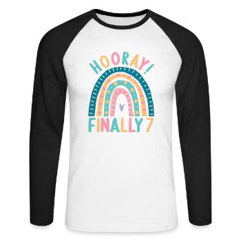 7 years Rainbow Rainbow 7th birthday - Unisex Long Sleeve Baseball T-Shirt - white/black - Front - Nik (191cm)