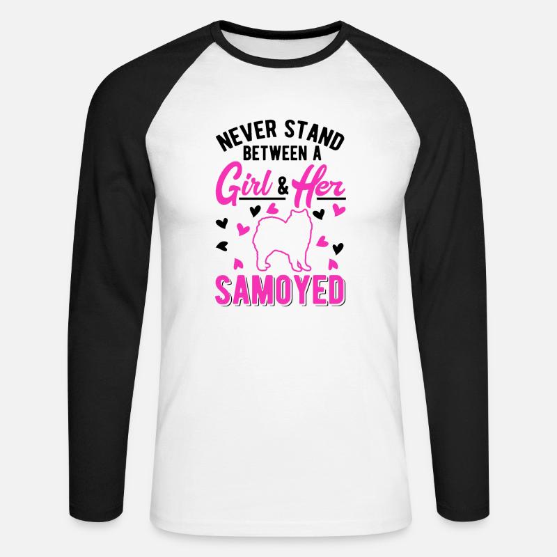 Samojede Mädchen Schlittenhund - Unisex Baseballshirt langarm - Weiß/Schwarz