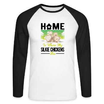 Silk Chicken Home Silkie Chicken - T-shirt baseball manches longues Homme - blanc/noir - Devant - Nik (191cm)