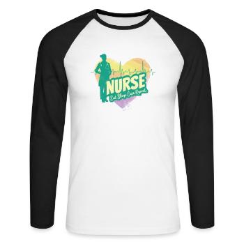 Krankenschwester Herzschlag Vintage Krankenpfleger - Unisex Baseballshirt langarm - Weiß/Schwarz - Vorne - Nik (191cm)