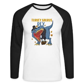 Turkey Saurus Rex I TRex Pilgrim Hat I Dinosaur - Unisex Long Sleeve Baseball T-Shirt - white/black - Front - Nik (191cm)