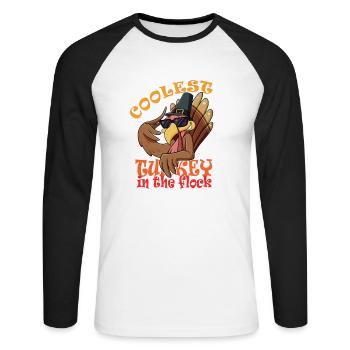 La dinde la plus cool du troupeau Je joyeux Thanksgiving - T-shirt baseball manches longues Homme - blanc/noir - Devant - Nik (191cm)