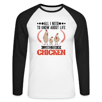 Chicken Saying Chicken Chicken Chicken - Unisex Long Sleeve Baseball T-Shirt - white/black - Front - Nik (191cm)