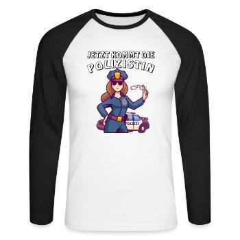 JETZT KOMMT DIE POLIZISTIN - Unisex Baseballshirt langarm - Weiß/Schwarz - Vorne - Nik (191cm)