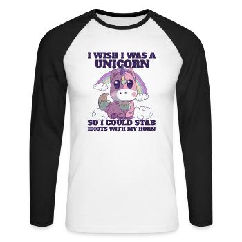 Einhorn Regenbogen Lustiges Pastell Gothic gruseliges Halloween - Unisex Baseballshirt langarm - Weiß/Schwarz - Vorne - Nik (191cm)