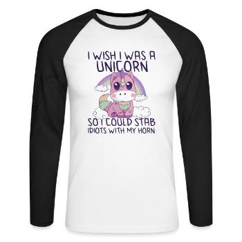 Spaß sarkastisch Einhorn Pastell Goth gruselig Halloween - Unisex Baseballshirt langarm - Weiß/Schwarz - Vorne - Nik (191cm)