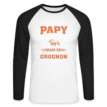 Papy Ours Plus Grognon Anniversaire Noël Cadeau - T-shirt baseball manches longues Homme - blanc/noir - Devant - Nik (191cm)
