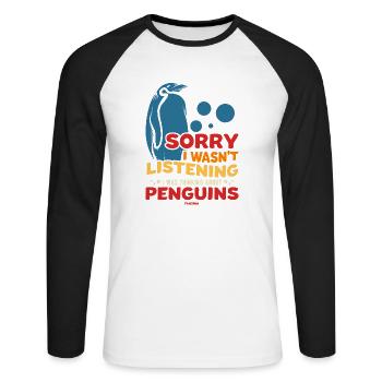Désolé de ne pas écouter penguins - T-shirt baseball manches longues Homme - blanc/noir - Devant - Nik (191cm)