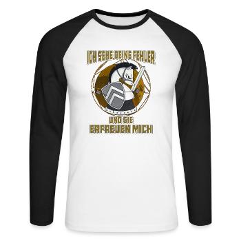 ICH SEHE DEINE FEHLER - Unisex Baseballshirt langarm - Weiß/Schwarz - Vorne - Nik (191cm)