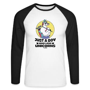 Just A Boy Who Love Unicorns - Unisex Baseballshirt langarm - Weiß/Schwarz - Vorne - Nik (191cm)