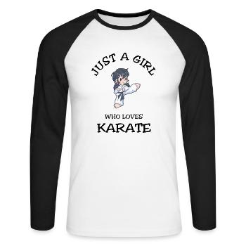 Juste une fille qui aime le karaté - T-shirt baseball manches longues Homme - blanc/noir - Devant - Nik (191cm)