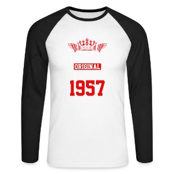 Édition limitée 1957 - T-shirt baseball manches longues Homme - blanc/noir - Devant - Nik (191cm)
