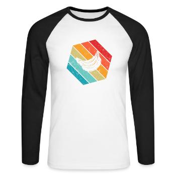 Banana Vegan Lover Retro Veggie Fruit Gift idea - Unisex Baseballshirt langarm - Weiß/Schwarz - Vorne - Nik (191cm)
