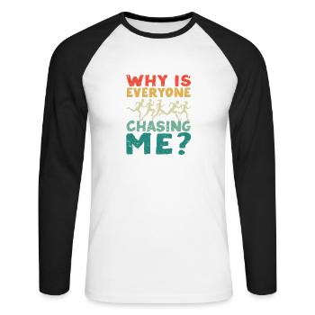 Why is everyone after me? Funny Cross - Unisex Long Sleeve Baseball T-Shirt - white/black - Front - Nik (191cm)