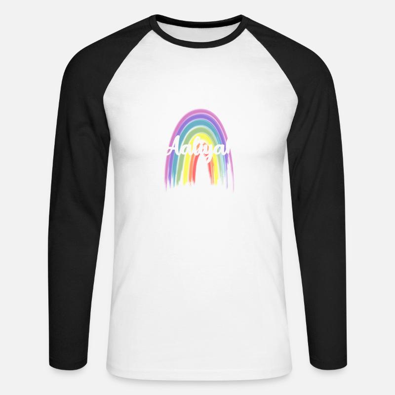 AALIYAH Rainbow Cursive - Unisex Baseballshirt langarm - Weiß/Schwarz
