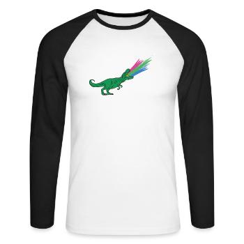 LGBTQ Polysexual Flag - Dinosaurs - Unisex Long Sleeve Baseball T-Shirt - white/black - Front - Nik (191cm)