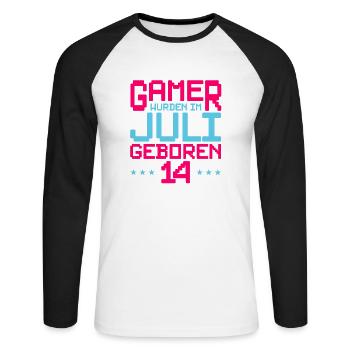 14. Geburtstag Juli Jahrgang 2008 Gamer - Unisex Baseballshirt langarm - Weiß/Schwarz - Vorne - Nik (191cm)