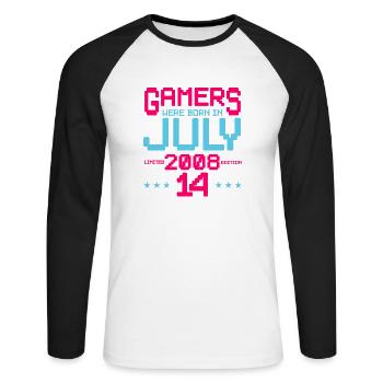 14ème Anniversaire Juillet Vintage 2008 Gamer - T-shirt baseball manches longues Homme - blanc/noir - Devant - Nik (191cm)