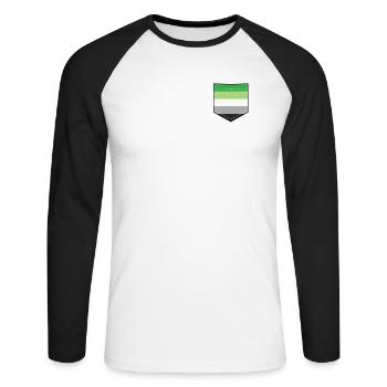 LGBTQ Aromantic Pride Flag Pocket - Unisex Baseballshirt langarm - Weiß/Schwarz - Vorne - Nik (191cm)