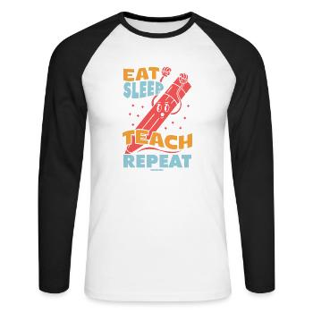 Manger dormir Enseigner Répéter - T-shirt baseball manches longues Homme - blanc/noir - Devant - Nik (191cm)