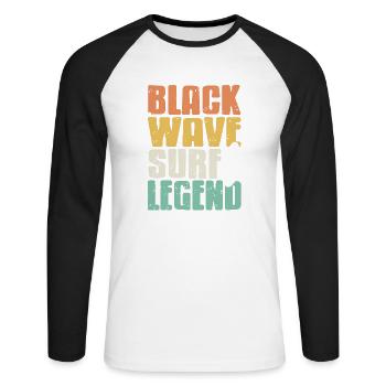 Black Wave Surf Legend Retro Surfing T-Shirt - Unisex Long Sleeve Baseball T-Shirt - white/black - Front - Nik (191cm)