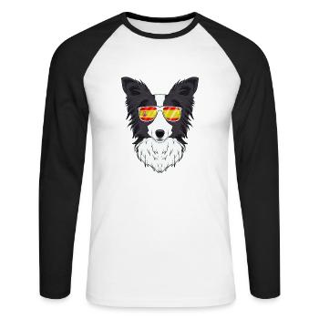 Border Collie I Spain Sunglasses I Spanish Flag - Unisex Baseballshirt langarm - Weiß/Schwarz - Vorne - Nik (191cm)
