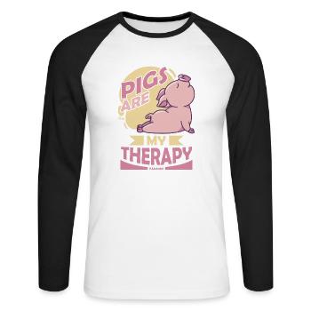 Pig - Unisex Long Sleeve Baseball T-Shirt - white/black - Front - Nik (191cm)