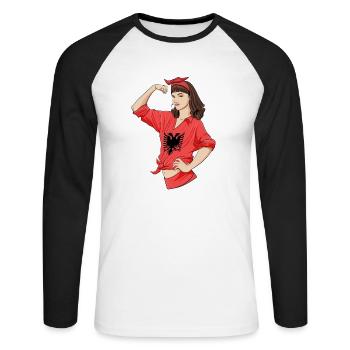 Albanian Girl Unbreakable I Albanian Heritage I - Unisex Baseballshirt langarm - Weiß/Schwarz - Vorne - Nik (191cm)