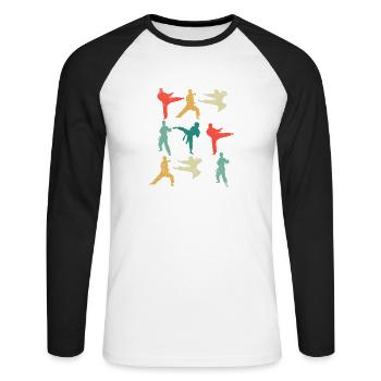 Vintage Arts Martiaux Fun Karaté Taekwondo Boîtes - T-shirt baseball manches longues Homme - blanc/noir - Devant - Nik (191cm)