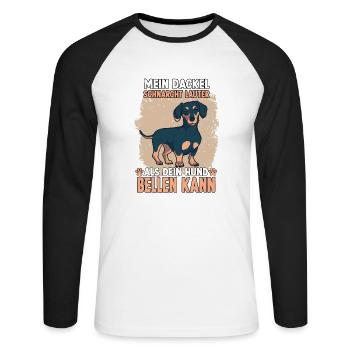 Dackel Hund Teckle Hundeliebhaber Rauhaardackel - Unisex Baseballshirt langarm - Weiß/Schwarz - Vorne - Nik (191cm)