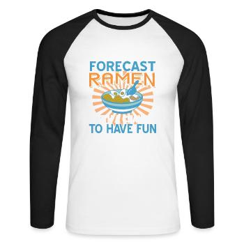 Ramen de prévisions du week-end avec chance de s’amuser - T-shirt baseball manches longues Homme - blanc/noir - Devant - Nik (191cm)