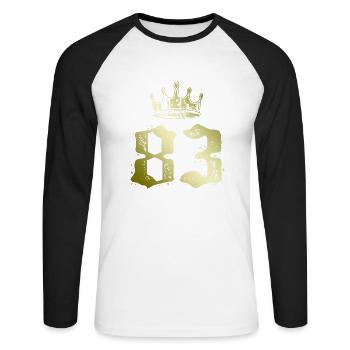 83 Couronne numérique - T-shirt baseball manches longues Homme - blanc/noir - Devant - Nik (191cm)