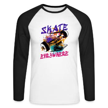 Schlittschuhlaufen überall - Unisex Baseballshirt langarm - Weiß/Schwarz - Vorne - Nik (191cm)