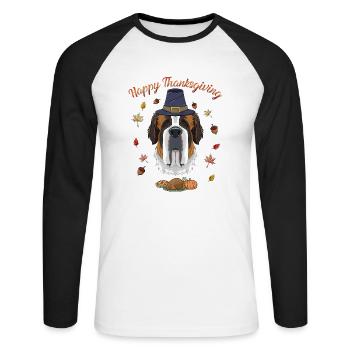 Happy Thanksgiving I Dog Lover I Saint Bernard - Unisex Baseballshirt langarm - Weiß/Schwarz - Vorne - Nik (191cm)