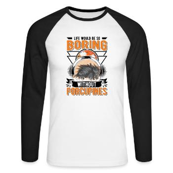 Porcupine Gift Porcupine - Unisex Long Sleeve Baseball T-Shirt - white/black - Front - Nik (191cm)
