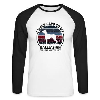 Arbeiten Hart - Retro Dalmatianer - Unisex Baseballshirt langarm - Weiß/Schwarz - Vorne - Nik (191cm)