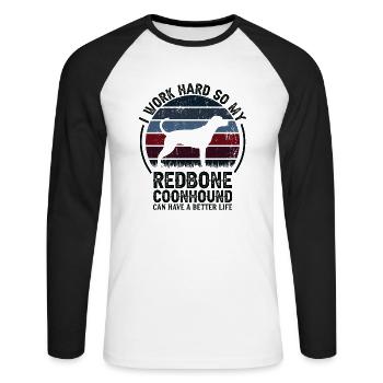 Travailler dur - Retro Redbone Coonhound - T-shirt baseball manches longues Homme - blanc/noir - Devant - Nik (191cm)