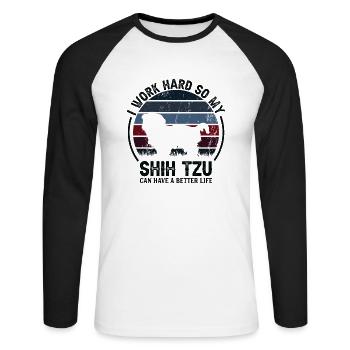 Arbeit Hart Arbeiten - Retro Shih Tzu - Unisex Baseballshirt langarm - Weiß/Schwarz - Vorne - Nik (191cm)